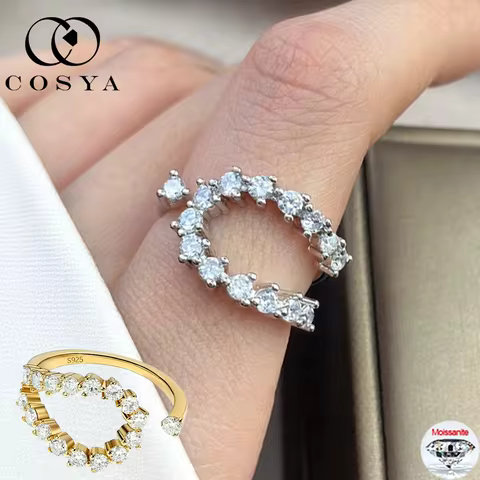 COSYA 0.78CT All Moissanite Ring 100% S925 Silver Lab Diamond Wedding Twist Open Band For Women Fine