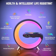 Mobile phone App Control Wireless Charger with LED Colour Station with Bluetooth Speaker and Alarm clock feature.