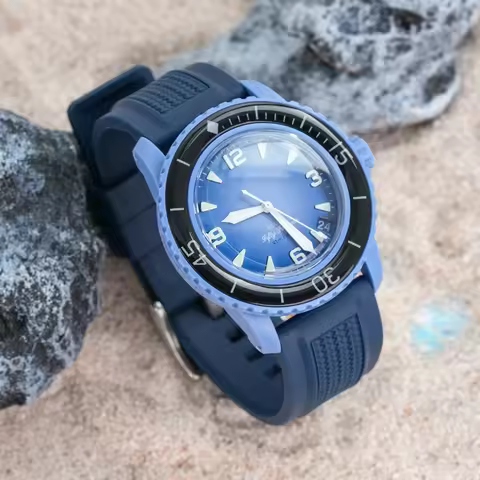 Liquid Silicone Strap for Swatch X Blancpain Fifty Fathoms Men Waterproof Diving Five Oceans Rubber 