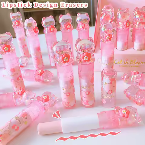 Kawaii Lipstick Design Cat bloom Rubber Erasers Student Correction Tool Kids School Office Supplies 