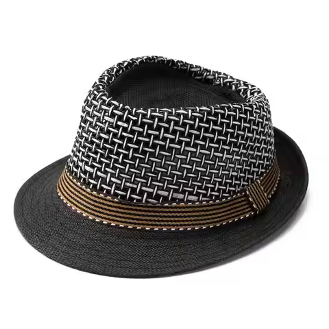 New Trilby Straw Fedora Hat Breathable Straw Sun Cap Short Brim Floral Hat Man