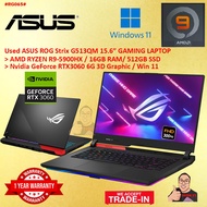 #RG065 USED ASUS ROG STRIX G513QM R9 Gaming Laptop AMD RYZEN R9-5900HX 16GB 512GB SSD NVIDIA RTX3060