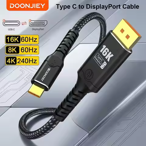 DOONJIEY 16K Bi-Directional USB C to DisplayPort 2.1 Cable, 54Gbps Type C to DP Cord for MacBook, Th