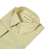Hazard เสื้อเชิ้ตทำงานแขนยาวลายทาง ผ้า Linen(ลินิน) สีเหลืองอ่อน