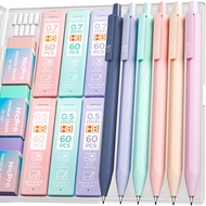 Nicpro 6 PCS Pastel Mechanical Pencil Set, 0.5 & 0.7 mm with 6 Tubes HB Lead Refill, 3PCS Eraser and