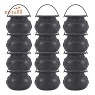 12Pcs Mini Black Cauldron with Handle Halloween Mini Witch Cauldron Halloween Pot Candy Holder for H