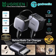 UGREEN Car Charger Built in Cable Type C Retractable Fast Charging 60W 75W 145W