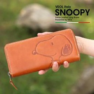 【現貨】日本原裝 VEOL x Snoopy 義大利 牛皮 本革 真皮 史努比 大開口 拉鍊 皮夾 長夾 財布 本色