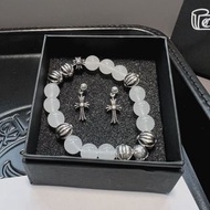 Chrome Hearts 白色貓眼石配銀珠手串