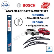 BOSCH Advantage BA2114 U Hook Wiper Set for Perodua Ativa (2021-Present) / Proton Ertiga (2017-2020)