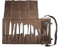 EVERPRIDE Waxed Canvas and Leather Chef Knife Roll Bag β Chef Bag Holds 10 Knives up to 15β PLUS Poc