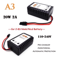 RC Battery Smart Charger A3 20W 2A  AC 110-240V Compact Charger For RC Car Boat Drone FPV Model 2-8S