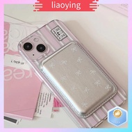 LIAOYING โบว์สำหรับผูก คลิปการ์ดแม่เหล็ก เครื่องหนังแท้ ป้องกันลายนิ้วมือ เคสโทรศัพท์โทรศัพท์ น่ารักน่ารักๆ กันฝุ่นกันฝุ่น กระเป๋าใส่บัตร สำหรับ IPhone 15 PRO MAX สำหรับ iPhone 15 PRO MAX