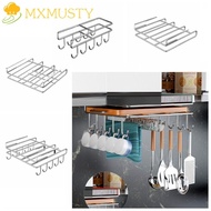 MXMUSTY Stainless Steel Storage Shelves, with Hooks Under Cupboard Cutting Board Holder, Mug Rack Durable Hanging Rack Easy To Install Pot Lid Storage Rack Cupboard