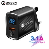 QGeeM USB-A digital display charger 5V2.4A TYPE-C Mobile phone charging head PD4.0 QC3.0 fast chargi