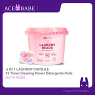 UPO 6 IN 1 LAUNDRY CAPSULE 12 Times Cleaning Power Detergents Pods 76s Flower flavor Family Pack