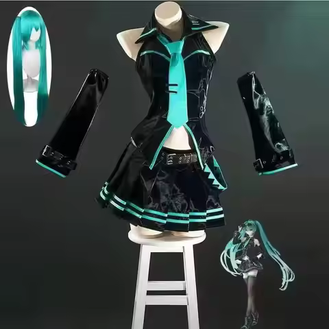 Original VOCALOID Miku Stylist 16Th Cosplay Costume Wig Anime Black Lacquer Formula Uniform Hallowee