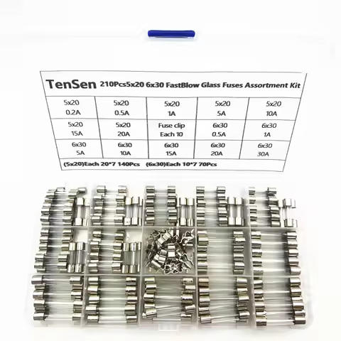 10,15Kinds 5*20 6*30 Fastblow Glass Tube Fuses Car Glass Tube Fuses Assorted Kit 5X20 with Box fusiv