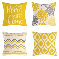 [Single Side] 1 Piece Linen Pillowcase 40x40/45x45/50x50/60x60/70x70cm Nordic Yellow Wave Geometric 