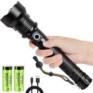 ECILY ไฟฉาย XHP70สว่างมากไฟฉาย USB ไฟฉาย LED ชาร์จไฟแบบซูมได้แบตเตอรี่26650สำหรับตั้งแคมป์กลางแจ้ง