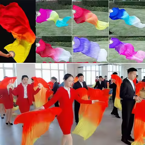 Hot Sell Gradient Color Belly Dancing Fan Multicolors 1.2m Long Imitation Fan Rayon Silk Fans Dance 