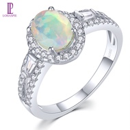 Lohaspie Jewelry Nhẫn bạc nguyên khối 925 Opal tự nhiên Rhodolite Garnet Aquamarine Nhẫn đá quý cắt