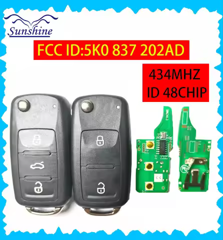 For:5K0 837 202AD 5K0837202AD Remote key/PCB 434MHz ID48 Chip For VW For Volkswagen GOLF PASSAT Tigu