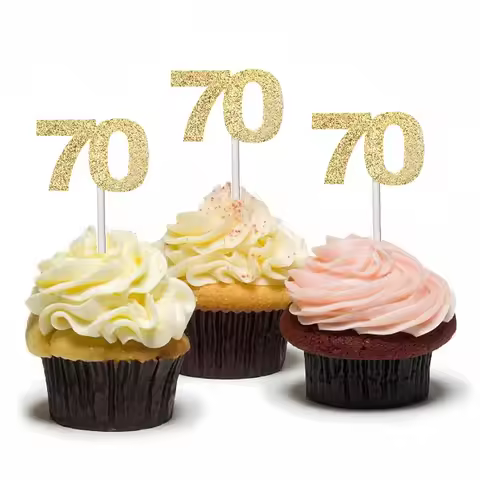 12Pcs Gold Glitter Number 30 40 50 60 70 Cupcake Toppers for 30th 40th 50th 60th 70th Birthday Anniv