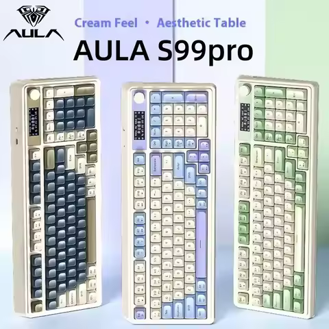 AULA S99 S99pro Gaming Keyboard Three Mode Multifunctional Knob Smart Screen Ergonomics Custom Wirel