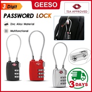 GEESO TSA Travel Padlock Zinc Alloy Password Lock Luggage Bag Kunci Locker Steel Wire 3 Digit 钢丝密码锁 