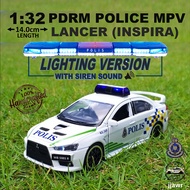 KERETA POLIS INSPIRA SIREN: 1:32 Mitsubishi Lancer Proton Inspira PDRM Police Car Model Diecast Toy Car Replica