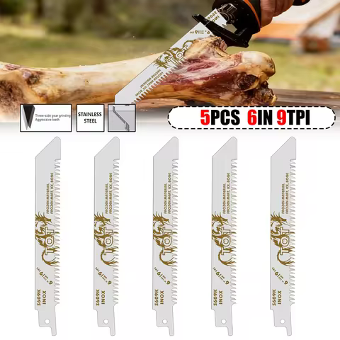 2/5Pcs Reciprocating Saw Blades for Cutting Bone, Frozen Beef, Meat, Wood, 6Inch 9Tpi Reciprocating 