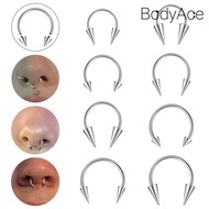 Bodyace 1 PC 16G/18G Horseshoe Nose Ring Spike Nose Piercing Silver Stainless Steel Septum Ring Nost