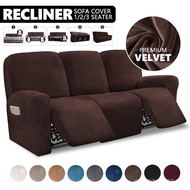 【In stock】Velvet Recliner Sofa Cover 1 2 3 Seater Reclining Chair Furniture Cover Lazy Boy Relax Armchair Cover Flexible Fabric Separated Pieces JF2D
