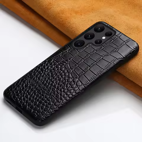 Genuine Cowhide Leather Phone Case for Samsung Galaxy S 25 S24 S22 S23 S25 Ultra S21 Plus A55 5G Lux