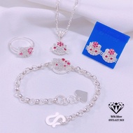 Bộ trang sức bạc ta mèo kitty gồm 4 món như ảnh (có bán lẻ món) - Shop bạc BiBi cam kết bạc chuẩn ch