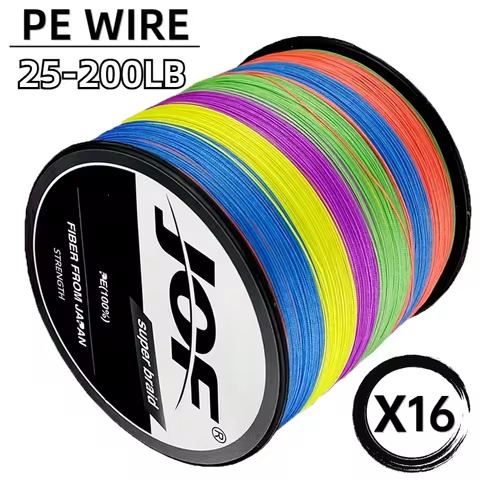 JOF 16 Strands 100/300M Multicolor Braided Fishing Line Extreme Strong Weave 25-200LB Multifilament 