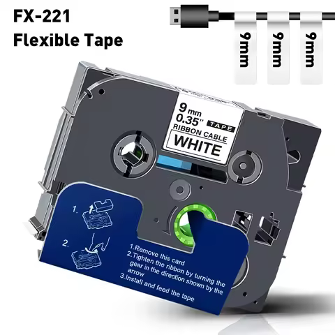 9mm Flexible ID Tape Compatible Brother TZe Label Tape FX221 FX231 TZe231 White Cable for Brother P-