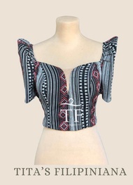 Modern Filipiniana Top with Ethnic Overlap Skirt Black