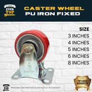 Fixed PU Iron Caster Wheel Red Polyurethane Iron Heavy Duty