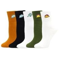 Women Embroidery Dinosaur Cotton Socks white Lovely Cartoon Animal Short Socks Novelty Crazy Funny C