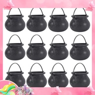 12Pcs Mini Black Cauldron with Handle Halloween Mini Witch Cauldron Halloween Pot Candy Holder for H