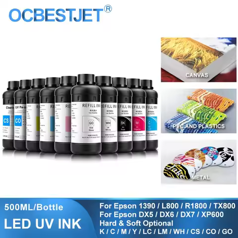 OCB 500ML UV Ink For DX4 DX5 DX6 DX7 DX10 TX800 XP600 Printhead For Epson 1390 L800 L1800 L805 R1800