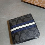 COACH Classic Men s Short Wallet Half-fold Business Wallet New Striped Card Holder Horizontal Style