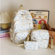 3pcs Nylon Bow Print Backpack Set,Foldable Multi-Po Cket Large CapacityWater-Resistant Zipper Backpa