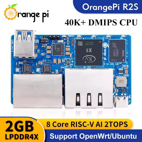 Orange Pi R2S 2GB RAM RISC-V Development Board 8GB eMMC 2 TOPS NPU 2x2.5G + 2x1000M Gigabit Ethernet