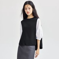 【網上獨家】BM 女裝 假兩件衛衣布拼接七分䄂上衣 (S碼)1332575109