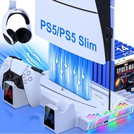 PS5 Slim Cooling Station with Dual Controller Charging, RGB PS5 Slim Stand Vertical for Playstation 5 Console Digital Disc Edition