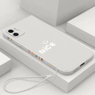 iPhone 11-iPhone蘋果11 11Pro 11ProMAX手機殼液態矽膠保護套全包防摔軟殼;iPhone 11;nice笑臉[克萊因藍][殼+掛繩]