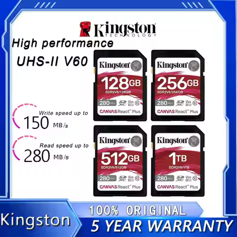 Kingston 128GB 256GB 512GB Canvas React Plus SD Card Class 10 UHS-II Cinema Cameras U3 V60 SDHC SDXC